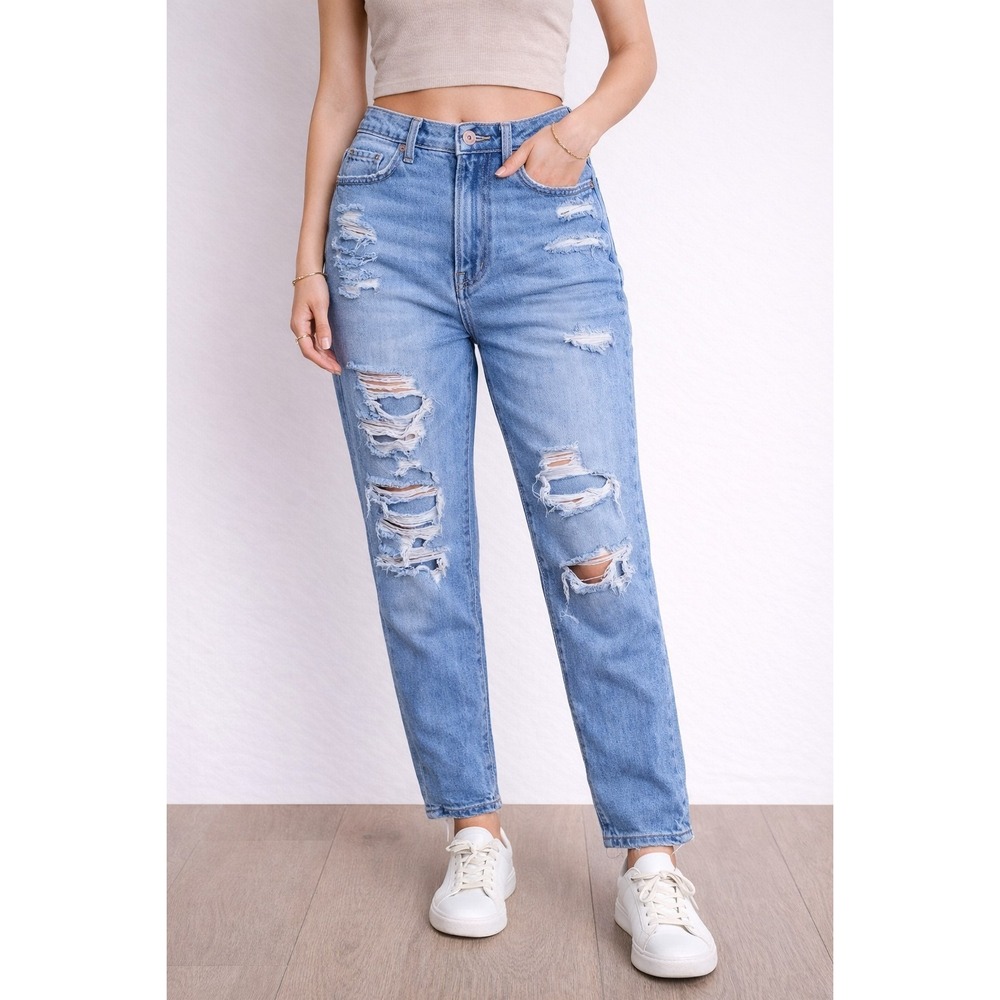American Eagle Mom Jean Mid-Rise Distressed Jeans Women's Size 0 Regular